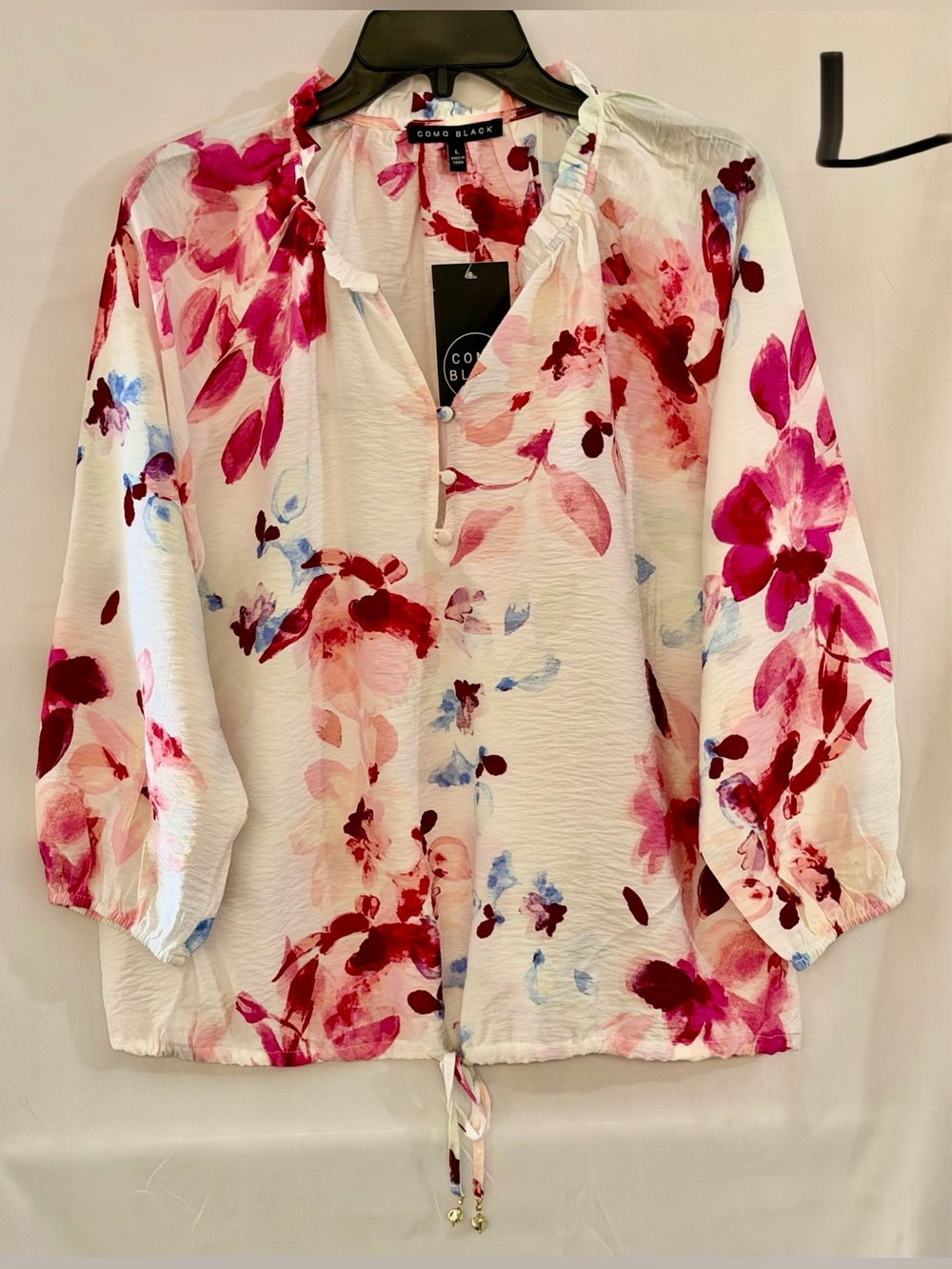 Como Black White Blouse with Pink Floral Print